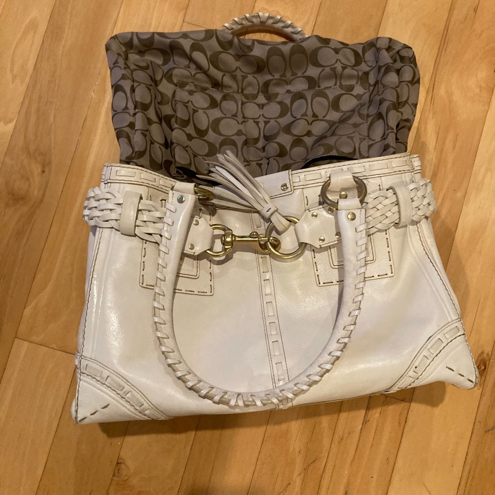 COACH Cream Limited Edition Hampton Braided Leather Tote Bag - Picture 7 of 10